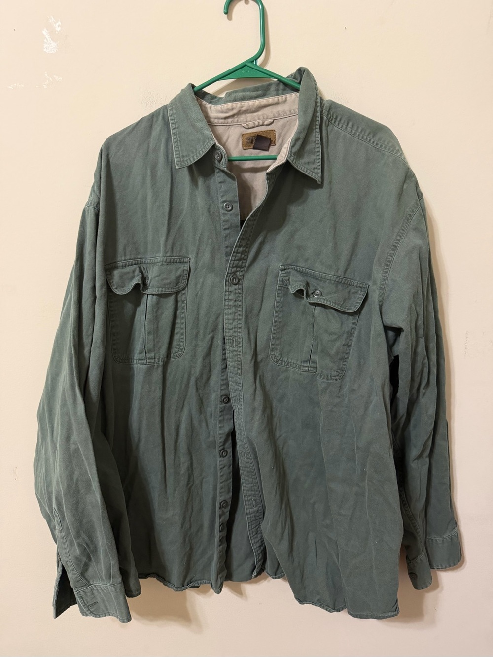 Faded Glory vintage Men's Olive Green Button-Front heavy utility Shirt 3x euc